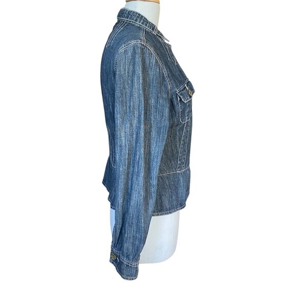 Vintage AMI Denim Fitted Y2K Peplum Jean Jacket Washed Blue Western Grunge 90s-M - Picture 8 of 11